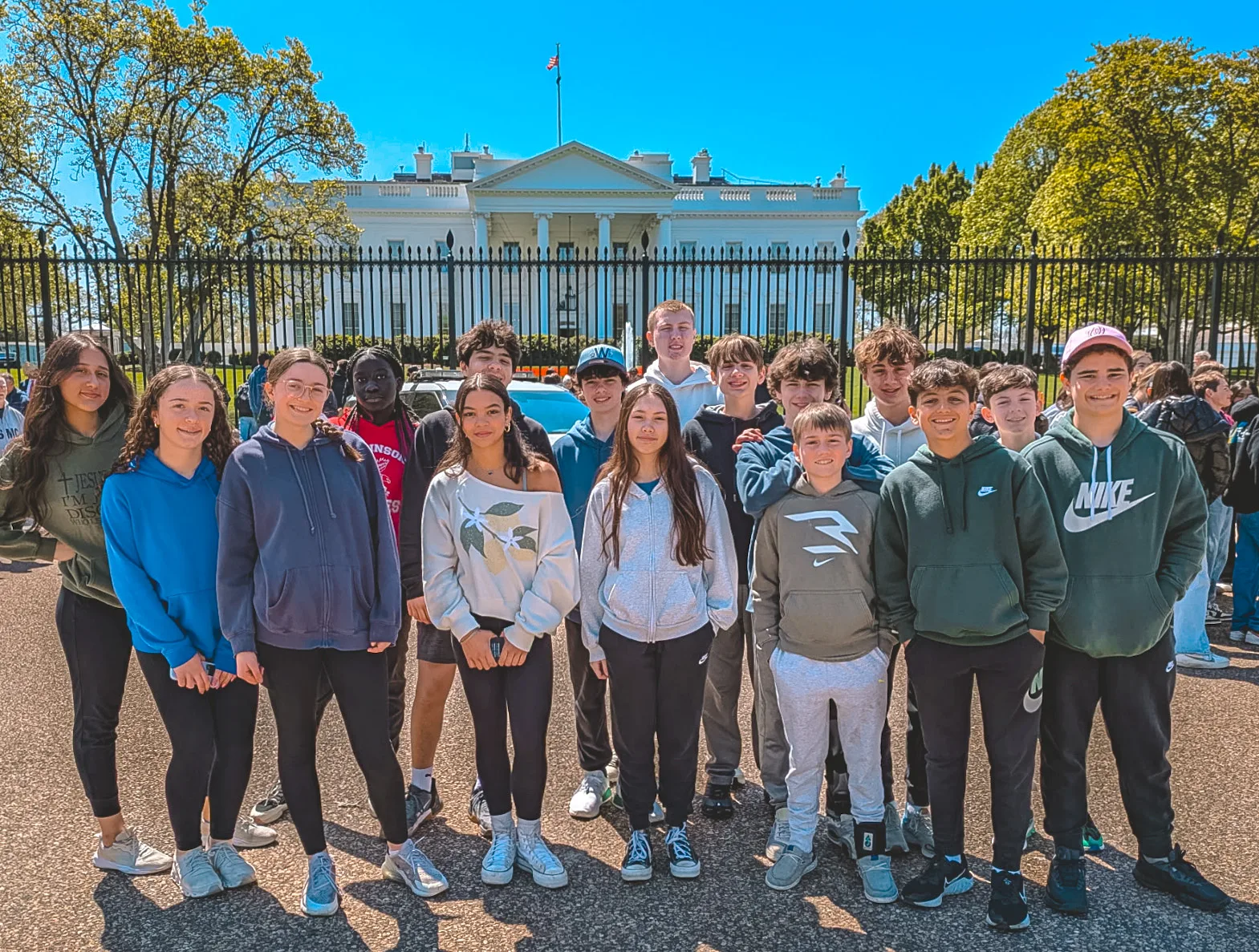 Abundant Life Middle School students on a field trip in front of the White House in Washington, D.C.